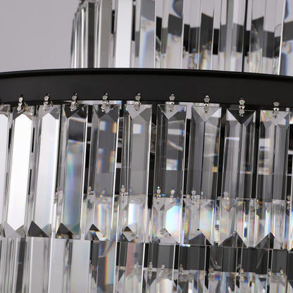 Lt-vt Black Modern Style Crystal Chandeliers & LightsRound Hanging Classic, Pendant Ceiling Chandelier Lighting Fixture 5-Tier for Dining Room Living Room(24 inch,Black)