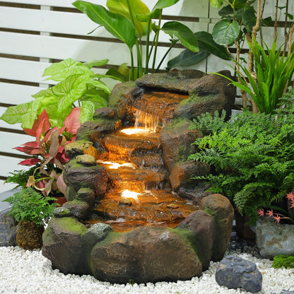 Bumilgar Garden Outdoor Water Fountain, 42.1" L Floor Standing Tiered Rock Outdoor Fountains with LED Lights and Pump for Garden, Backyard, Deck, Patio, Porch and Home Art Decor