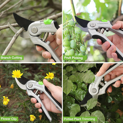 WORKPRO Bypass Pruning Shears, 8" Hand Pruners with Aluminum Handle and Sharp SK5 Blades for Gardening