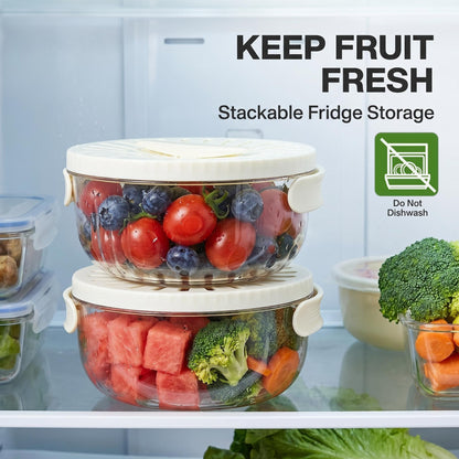 Multifunctional Fruit Washing Bowl with Strainer,2 in 1 Drain basket and Fruit Strainer Container with Lid,Fruit Washer Bowl for Kitchen,Fridge,Picnic & Camping(1QT)