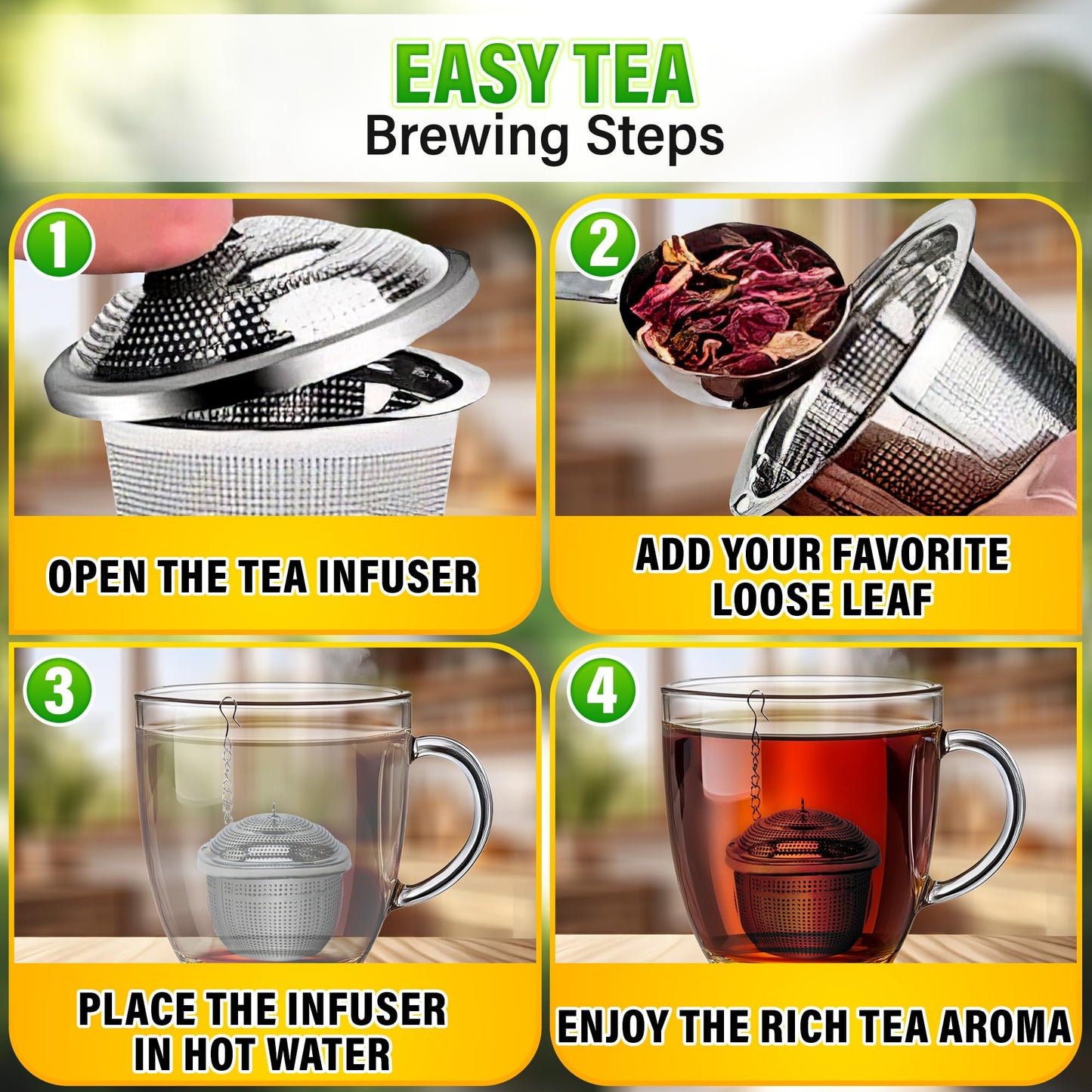 Set of 1 Large Tea Infuser, 2 Small Infuzers & Scoop With Bag Clip - Stainless Steel Infuser for Loose Leaf Tea Steeper Tea Strainers for Loose Tea Diffusers for Loose Tea - Loose Leaf Tea Infuser