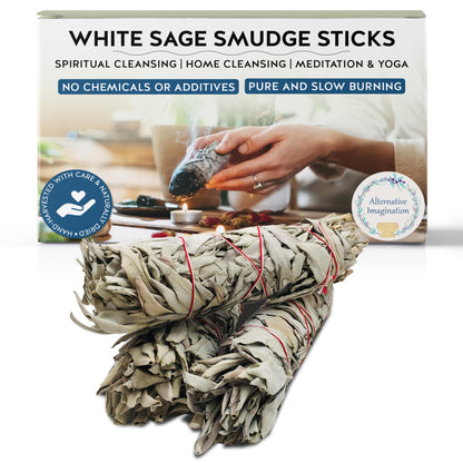 Alternative Imagination California White Sage Smudge Sticks - 3-Pack of 7-Inch Bundles for Home Cleansing,Energy Clearing, Meditation, Witchcraft, Spiritual Gifts,Altar & Smudging-Packaged in the USA