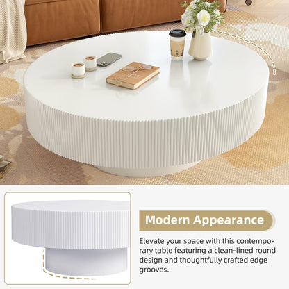 Merax Modern Round Coffee Table with Sturdy Base, Wood Sofa Center Tables for Living Room, Reception Room, Easy Assemble, White