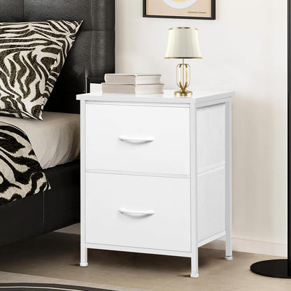 2 15.7" 11.8" 21" LOFTEY White Nightstand, Bedside Table with Fabric Drawers, Small Kids Night Stand for Bedroom, Bed