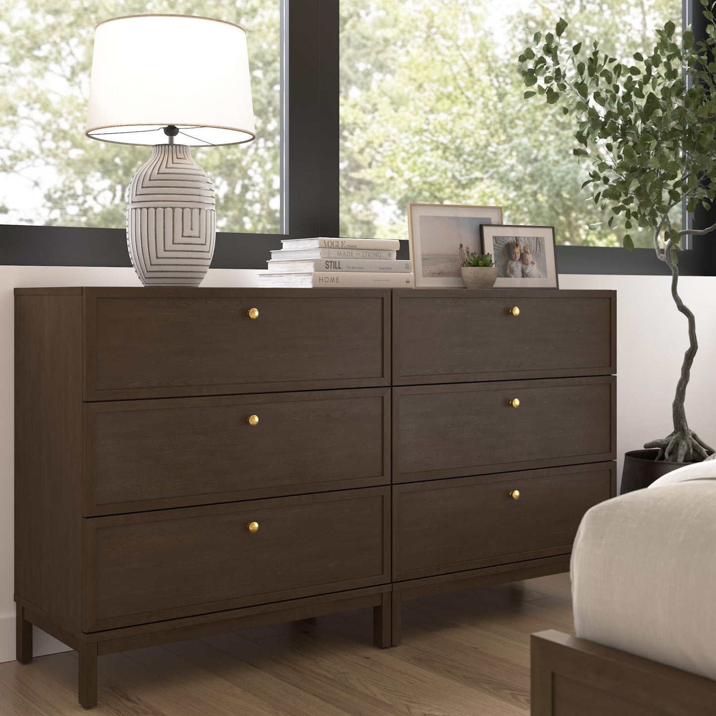 Bush Home 3 Drawer Dresser, Chest of Drawers Storage Organizer for Bedroom and Nursery Organization, Avery Collection, Chocolate Birch