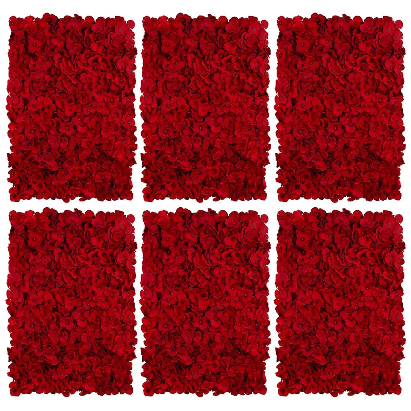 GOUZIBHD Red Hydrangea Flower Wall Backdrop for Wedding Party Baby Bridal Shower Home Hanging, 6 PCS Flower Wall Panel Decor, 24 X 16 in Floral Panel Artificial