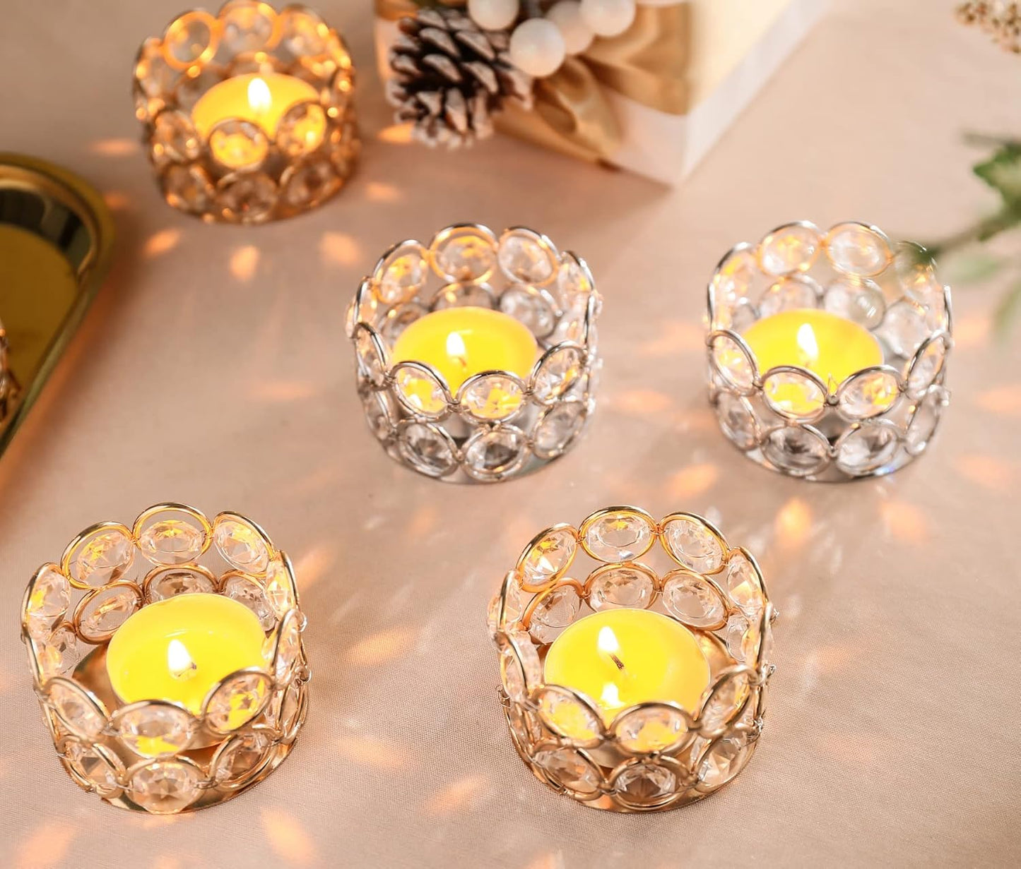 Pack 20 Home(20pcs, of Gold Crystal Tea Lamp Candlesticks Bowl Tealight Candle Holders Decoration Jewelry Votive