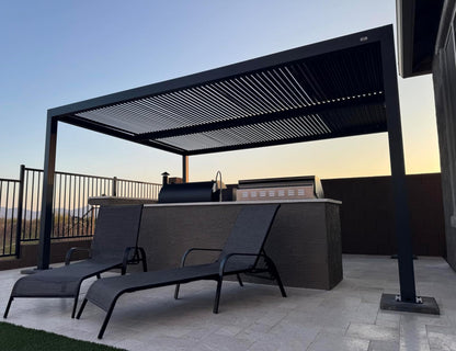 PURPLE LEAF Louvered Pergola 94AS 12' x 14' Outdoor Aluminum Pergola with Adjustable Roof for Deck Backyard Garden Grey Hardtop Gazebo