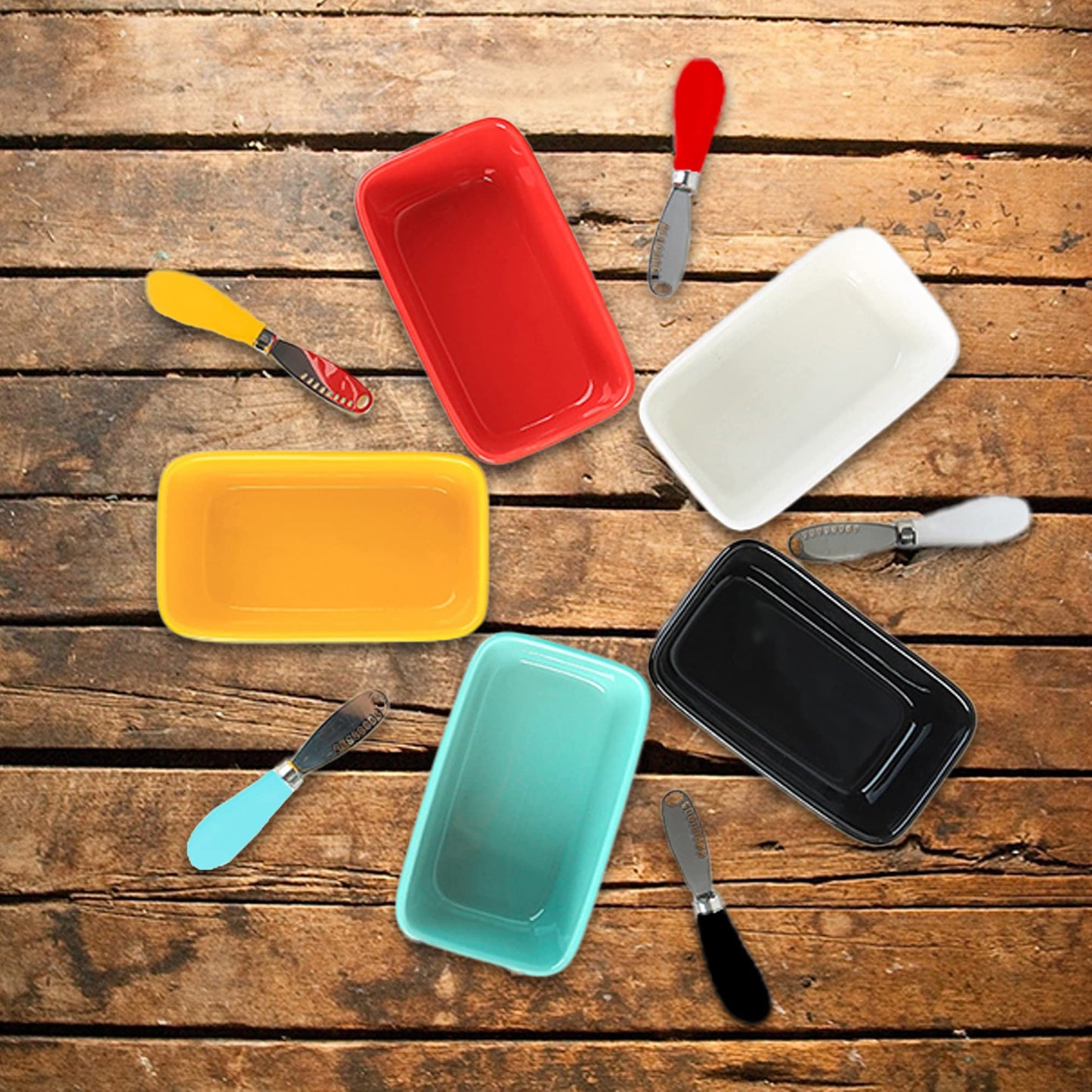 Lovelyduo Large Butter Dish with Lid for Countertop Ceramic Butter Container with Knife Holder Spreader Double Silicone Seals Butte Keeper Rectangle Blue