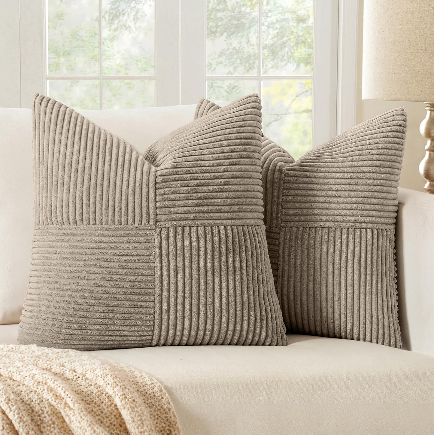 MIULEE Black Corduroy Pillow Covers Pack of 2 Boho Decorative Spliced Throw Pillow Covers Soft Couch Pillowcases Cross Patchwork Textured Cushion Covers for Living Room Bed Sofa 18x18 inch