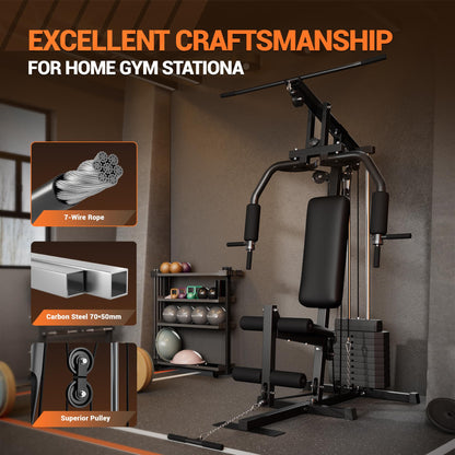 Home Gym Equipment, Multifunctional Workout Station with 100LBS Weight Stack, Home Gym Machine for Full Body Traning with LAT Pulldown System