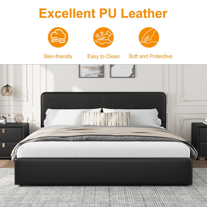 GarveeHome Modern Upholstered Platform Bed Frame with Headboard and Storage Drawers – PU Black Faux Leather, Sturdy Wooden Slat Support, Noise-Free, No Box Spring Needed, Easy Assembly – King Size, PU