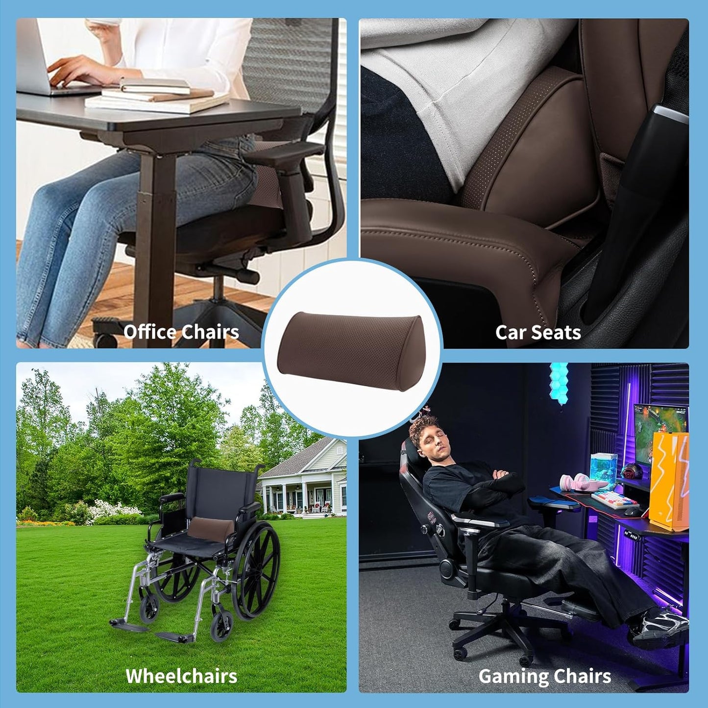 1 Pack Lumbar Support Pillow for Car Seat and Office Chair, Gaming Chair, Ergonomic Memory Foam Back Cushion Lower Back