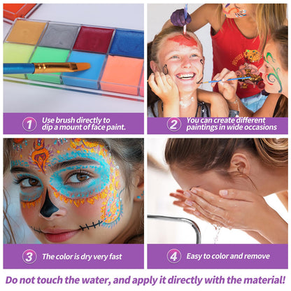 VESPRO Face Painting Kit For Adult Party,42 Colors Professional Oil Face&Body Paint Kit with 10PCS Brushes 4PCS Reusable Face Stencils and 4PCS Paint Stencils for Adults Halloween Makeup