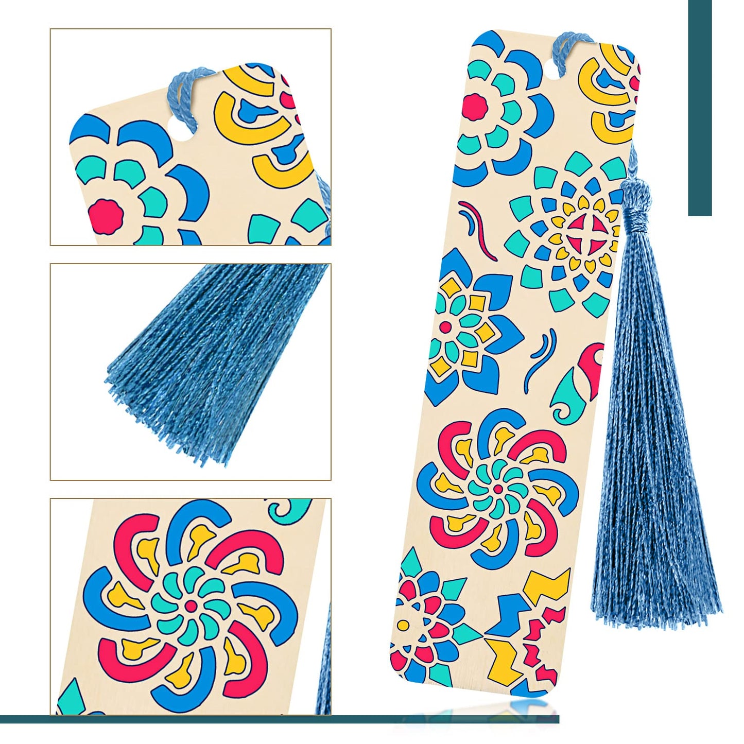TaoBary 92 Pcs Large Size Wood Bookmark Making Kit Includes 36 Unfinished Blank Bookmarks 36 Tassels 20 Templates Craft DIY Crafts, Painting, Valentine's Day, Mother's Day Gift(Floral, 6 x 2 Inch)