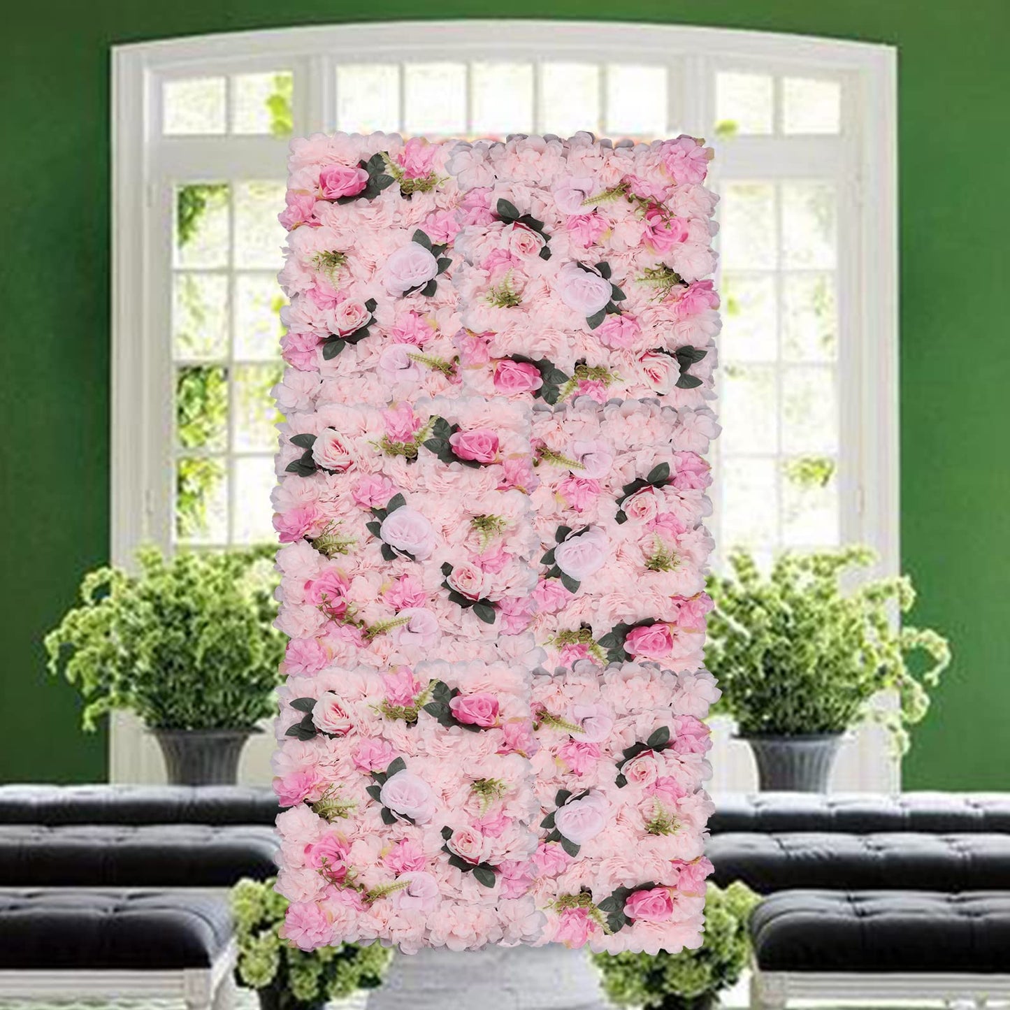 12pcs Silk Flower Wall Panel 60x40cm - Perfect for Indoor/Outdoor Wedding, Party Decor, Floral Backdrop, Home, Garden Privacy Screen, Artificial Flower Mat Light Pink