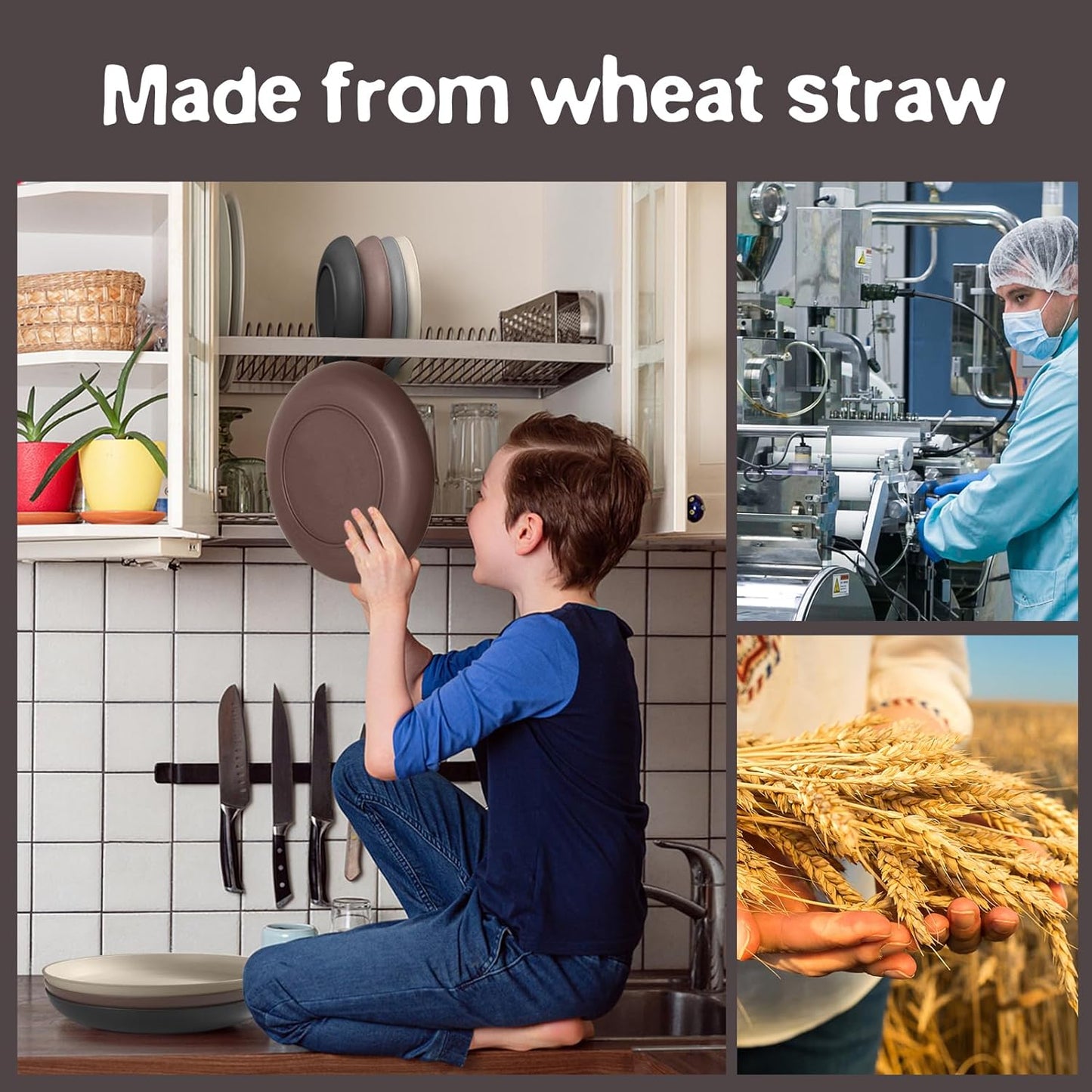 Teivio 16-Piece Plastic Wheat Straw Dinnerware Set, Service for 4, Unbreakable Outdoor Camping Dishes