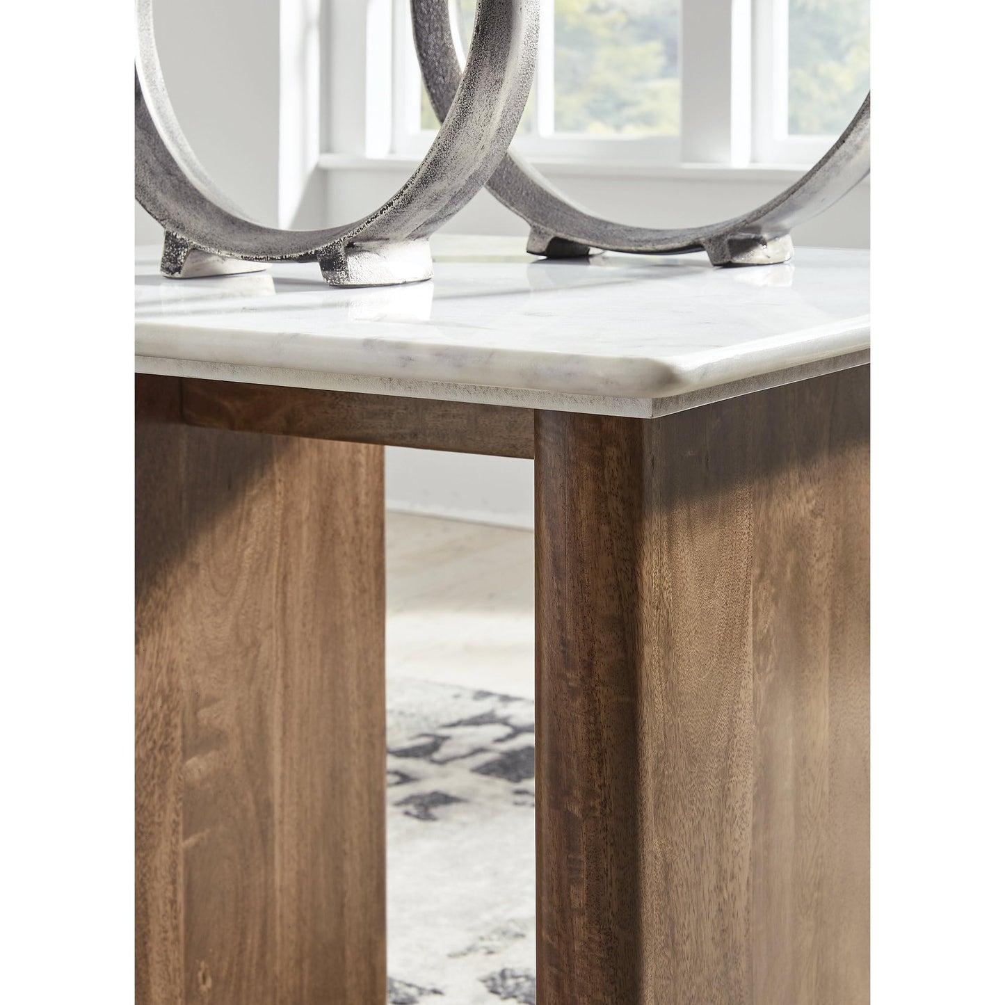 Signature Design by Ashley Isanti Modern End Table with Marble Top, White & Light Brown