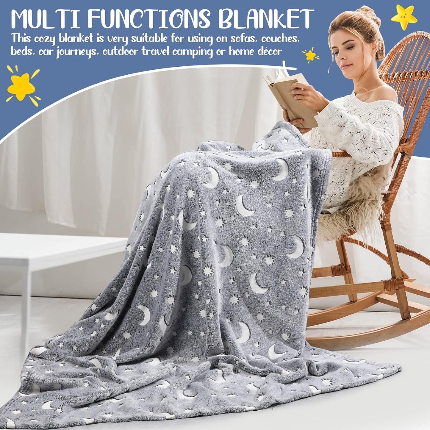 2 47 59 Inch Pcs Glow in the Dark Throw Blanket Christmas Birthday Gifts for Kids, Flannel Fleece Soft Warm Kid Throw