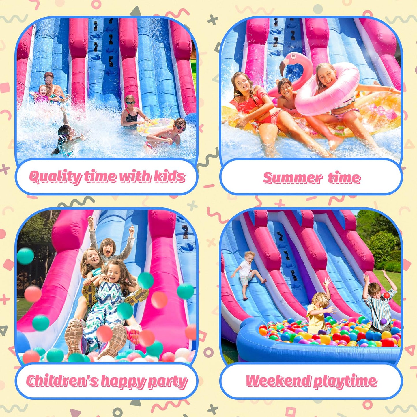 Grade Inflatable Water Slide for Kids and Adults, 21x12x9FT Giant Pink and Blue Water Slide with Blower and Double Slide, Water Slide Bounce House for Backyard Summer Party (Dual Slide Pink Waves)