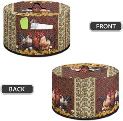 Roosters Dust Cover for Small Kitchen Appliances, Fits Most 6-8 Quart Oval Slow Cookers, Pockets & Top Handle