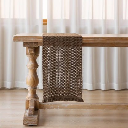 13x72 Inches Keketoarrange Boho Brown Table Runner for Home Decor Farmhouse Small Macrame Woven Burlap Jute Rustic
