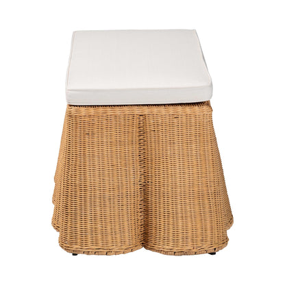 Bali & pari Palm Scallop Natural Rattan Ottoman with Cushion – Handwoven Wicker Accent Bench for Living Room, Bedroom or Entryway, Coastal Boho Style Accent Furniture, 46-inch Wide, Rectangular