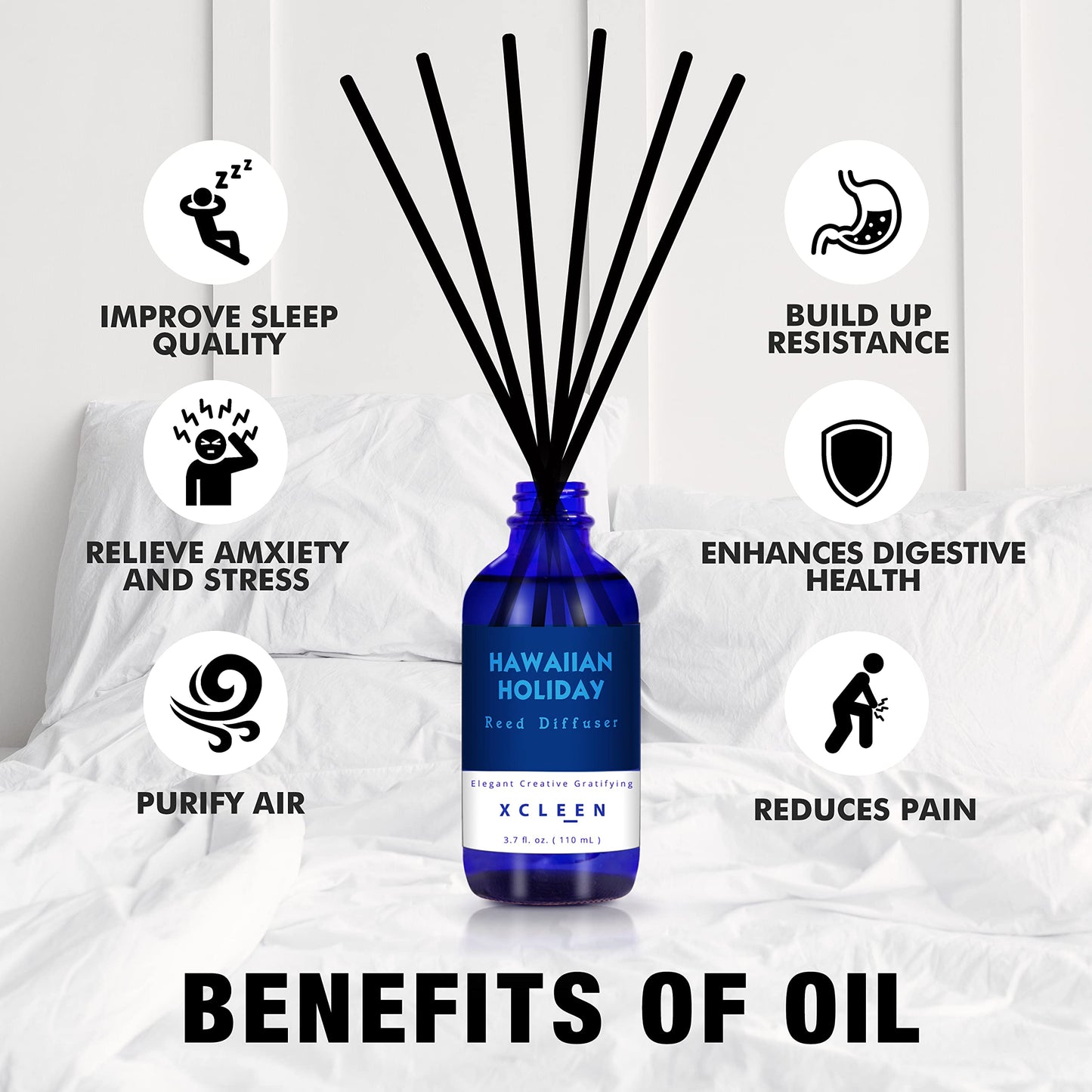 Reed Diffusers Set, 3.7 Oz Scent Diffuser, 6 Reed Diffuser Sticks, Home Fragrance Hyacinth, Peony & Citrus, Aromatherapy Oil Diffuser Reeds, More Masculine Scent, Bathroom & Office Decor 110ml