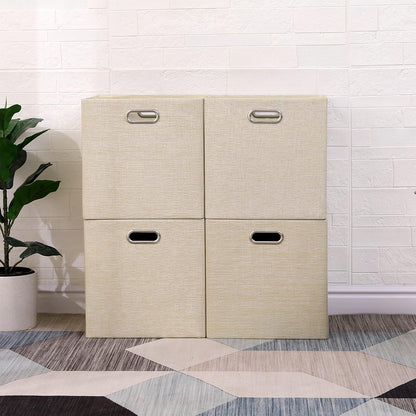 Cube Storage Bins 13×13 Linen - Foldable Box with Handles, Set of 4 for Closet, Shelf, Cabinet Organization