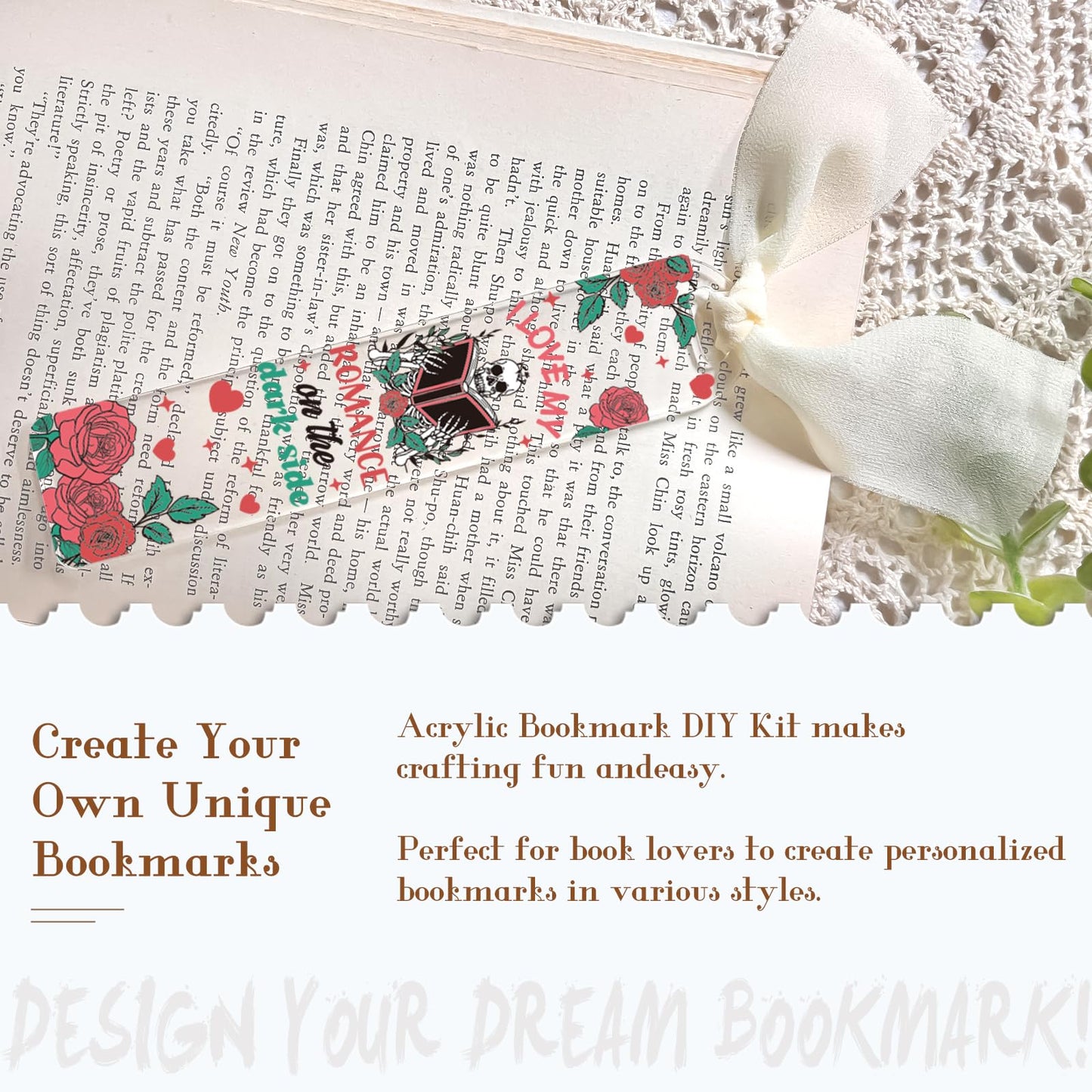 Dazoratix Dark Romance Acrylic Bookmarks - 45 Pcs Funny Acrylic Bookmark Blanks Double-Sided Clear UV DTF Transfer Stickers Bookmark Making Kit Yellow Pink Ribbon for Book Lovers Women DIY Crafts Gift
