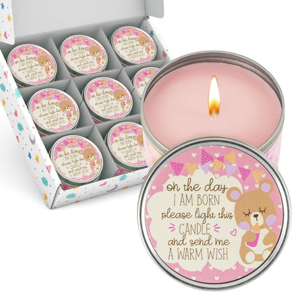 9-Pack 3040 Majestic Zen Baby Shower Candle Favors for Girls | Scented Soy Wax Candles | Baby Powder Scent | Hour Burn