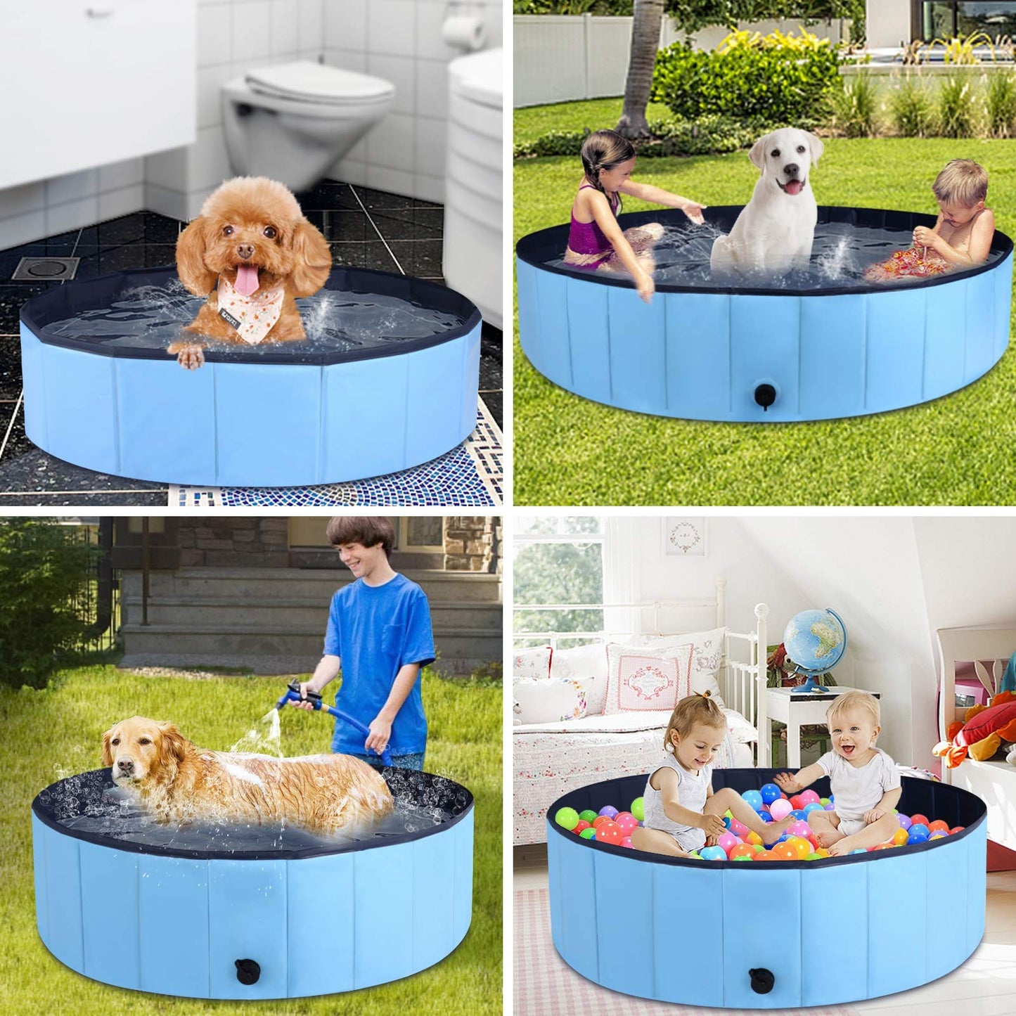 MorTime Foldable Dog Pool Portable Pet Bath Tub Large Indoor & Outdoor Collapsible Bathing Tub for Dogs and Cats (L, 63" x 12")
