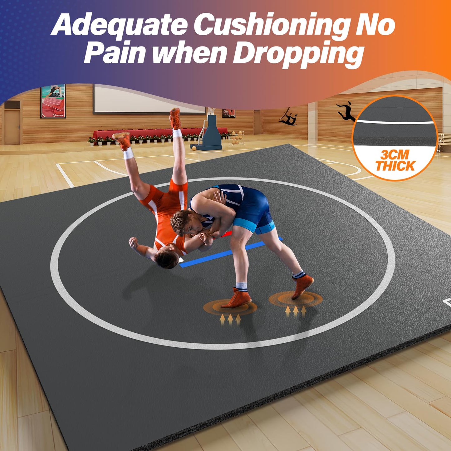 10' x 10' /10' x 6.5' Wrestling Mat for Home Black Jiu Jitsu Wrestling Mats Durable Judo Mats for BJJ MMA Training Roll-Up Design Wrestling Mat for Grappling Martial Art Boxing Judo