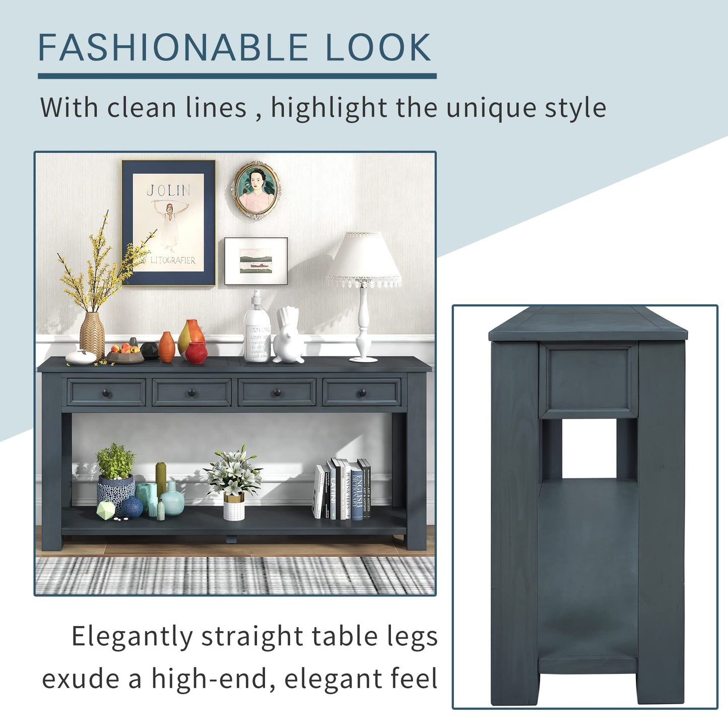 Console Table Sideboard with Storage and Bottom Shelf for Living Room, Kitchen, Entryway/Hallway