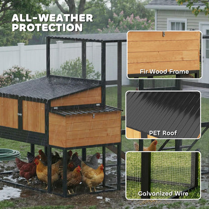 PawHut 105" Large Chicken Coop, Walk-in Wooden Hen House for 7-12 Hens, Poultry Cage Chicken House with Run, 2 Nesting Boxes, Roosting Bars, Waterproof Roof and Ramp, Yellow