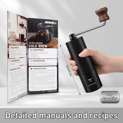 SUNYA Manual Coffee Grinder with Stainless Steel Conical Burr. Aluminum Shell Hand Coffee Bean Mill with Adjustable Settings. Coffee Recipes Booklet Included (MCG-02 Black)