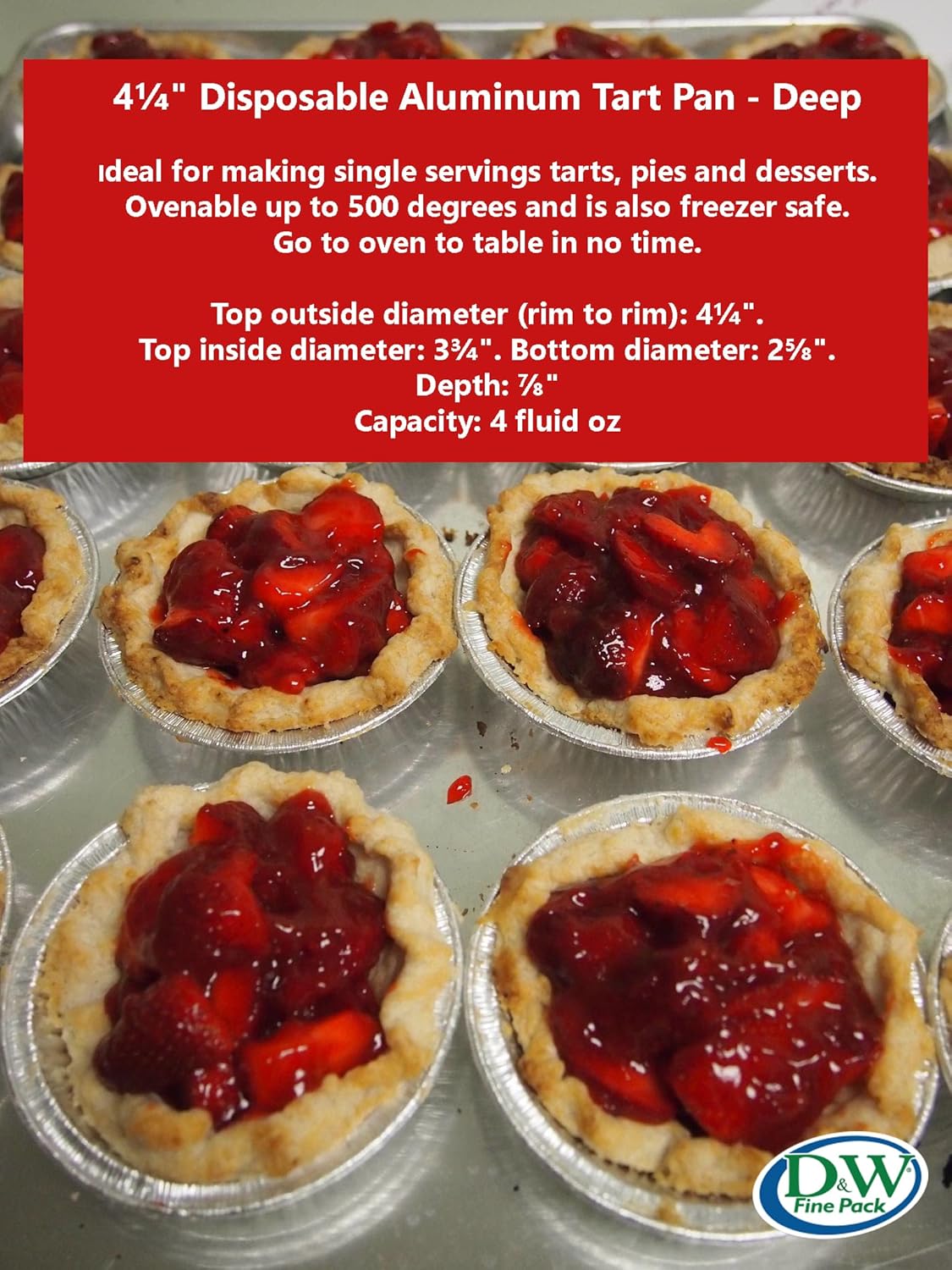 KitchenDance Disposable Aluminum Deep Tart Pan - 4 1/4 Inches Round, 50 Count for Baking, Cooking, Preparing Food