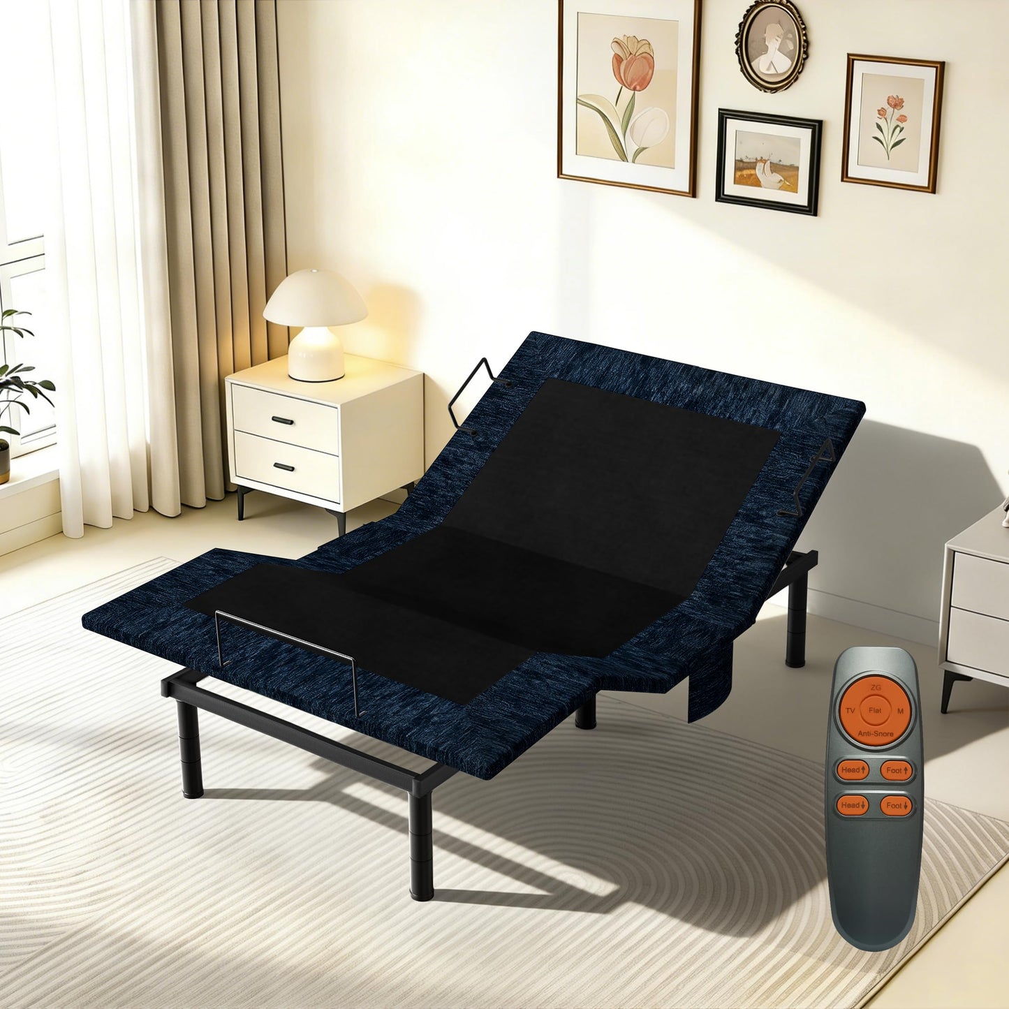 Zhumeiling Patented Design Smart Adjustable Bed Frame, Twin XL Adjustable Base with Quiet Motor, Zero Gravity & Anti-Snore, Easy Assembly, Heavy-Duty Metal Support, Suitable for Bedroom & Elderly Use