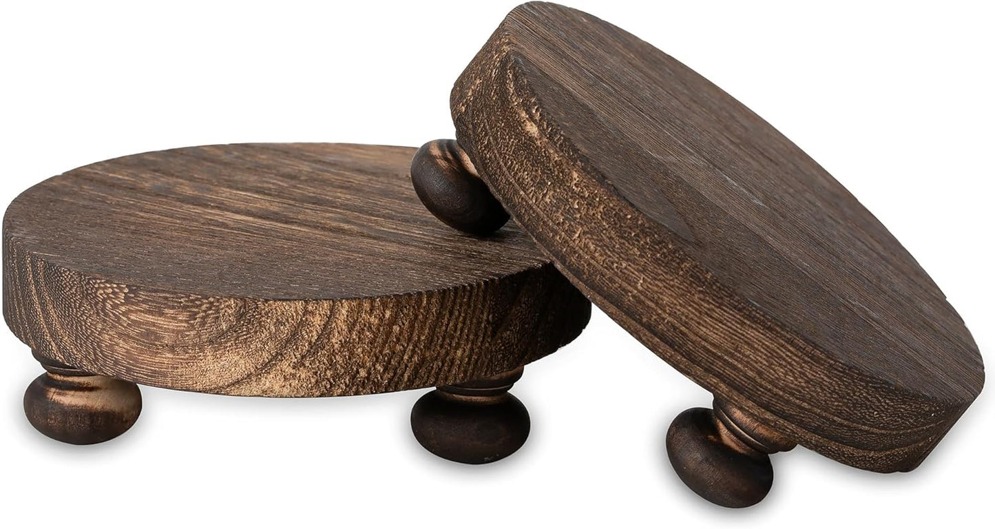 2 Counter Romadedi Farmhouse Wood Riser for Display- pcs Rustic Decor Mini Wooden Pedestal Decorative Round Tray