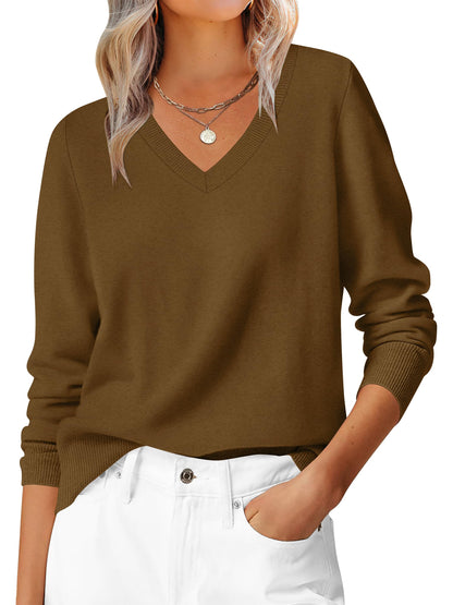 ANRABESS Womens Long Sleeve V Neck Sweaters 2025 Fall Casual Classic Soft Loose Fit Basic Pullover Jumper Top