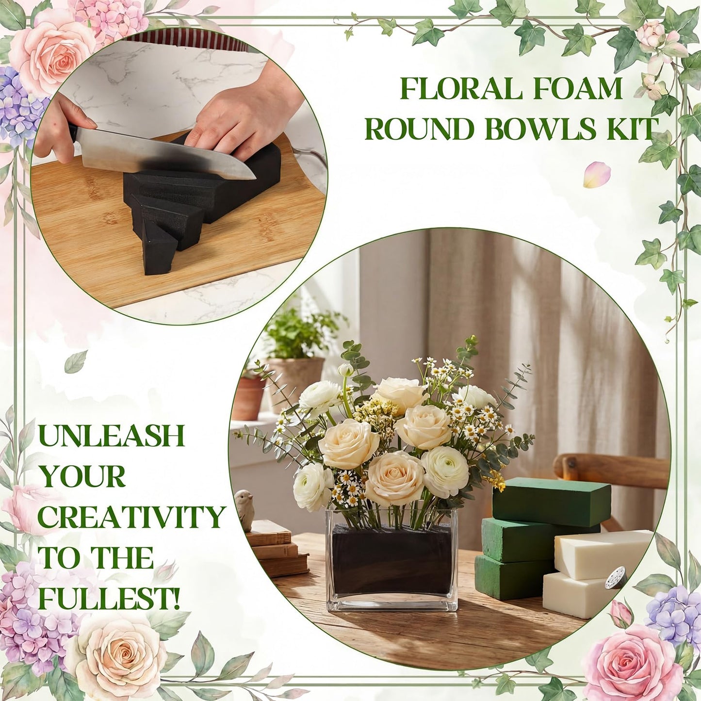 Maasechs 12 Pcs Floral Foam Blocks for Flower Arrangements, 5.5 x 3.1 x 1.7 Inch Wet and Dry Plant Foam for Florist Flowers, Wedding, Birthdays, Home DIY and Garden Decoration (Green, Black, White)