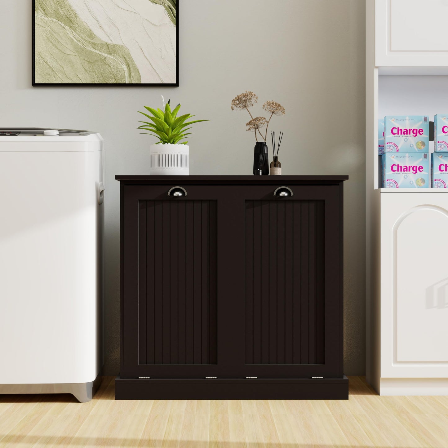 Gecheer Two-Compartment Tilt-Out Laundry Sorter Cabinet - Organized and Easy to Clean Modern Bathroom Storage Cabinet, Bathroom Shelf, Freestanding Cupboard for Living Room LYKW1120139082