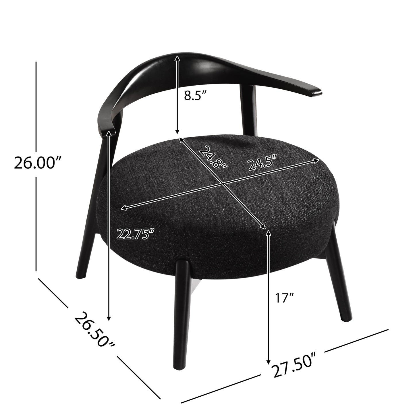 Merax Low-Back Accent Chair Mid Century Modern Upholstered Chair with Curved Backrest for Living Room Bedroom, Boucle Fabric, Birch Wood, Supports 300lbs, Black