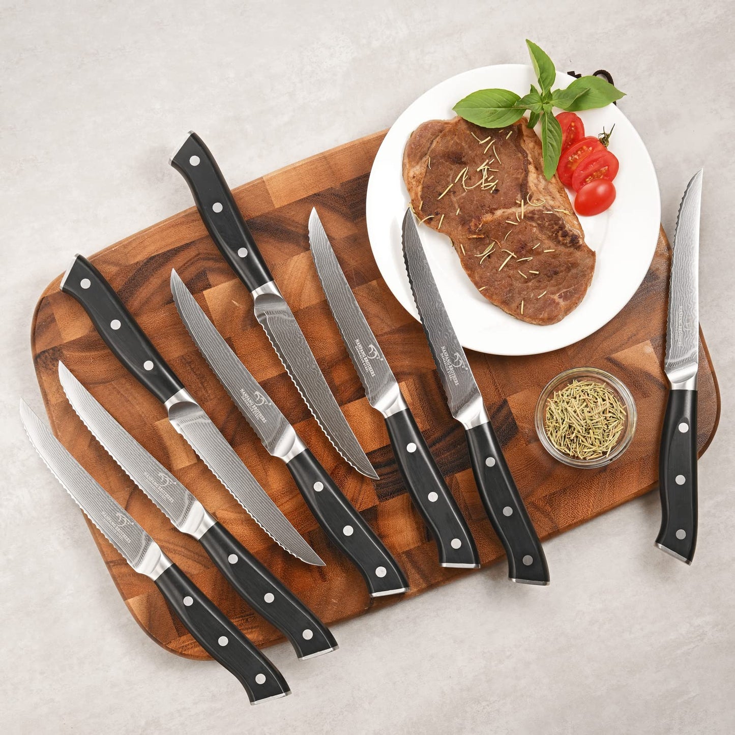 NANFANG BROTHERS 18-Piece Damascus Kitchen Knife Sets, 67-layer Japanese Damascus Steel Heat-Treated and Forged, ABS Ergonomic Handle, Ultra Sharp Chef Knife Block Set with Sharpener