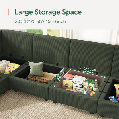 HONBAY Modular Sectional Sleeper Sofa Green Couch L Shaped Sectional Sofa with Storage, Convertible Couches for Living Room - Green
