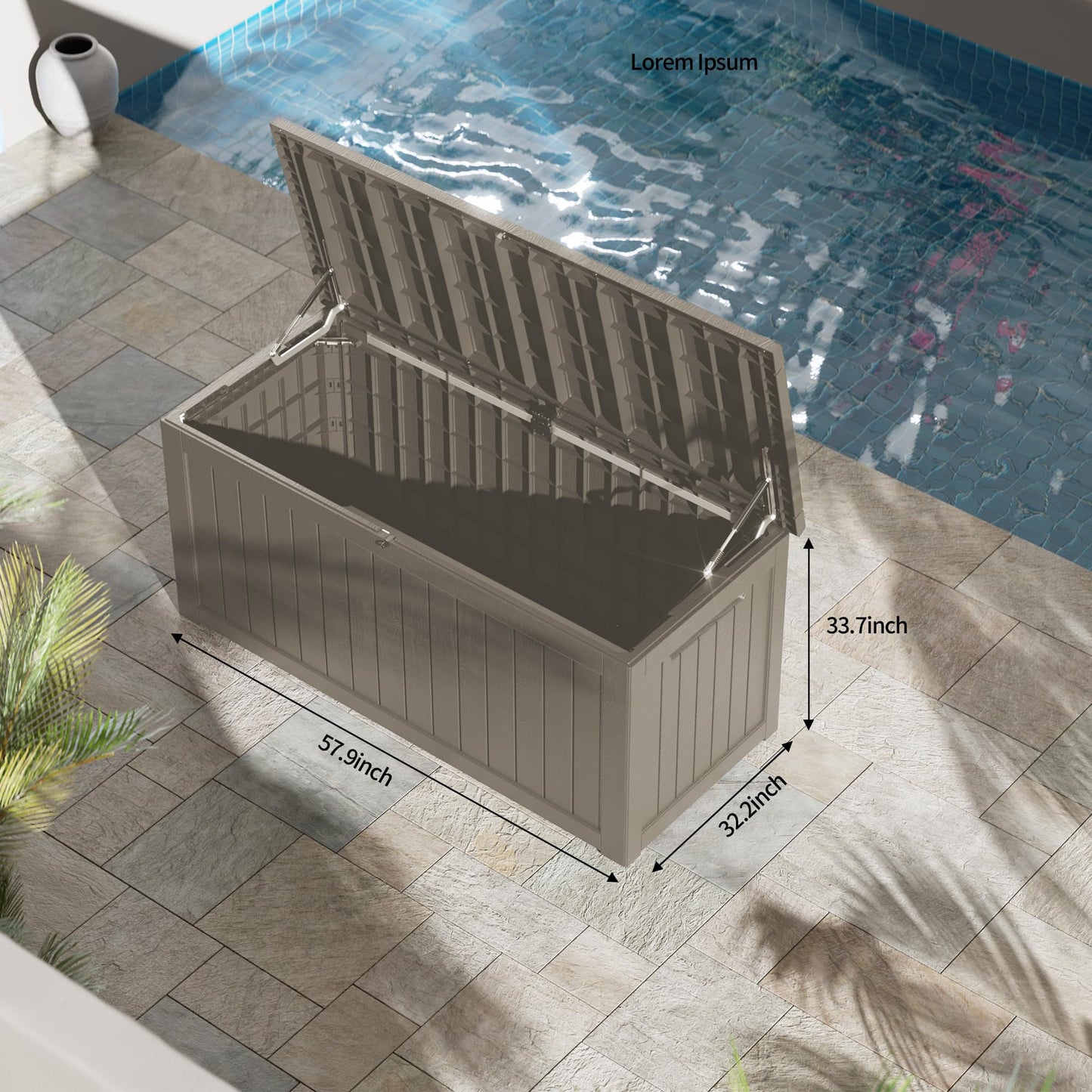 MONDAWE 230 Gallon Resin Deck Box Waterproof Outdoor Storage Box Lockable Patio Storage Container Bench Seating for Cushions Garden Tools Pool