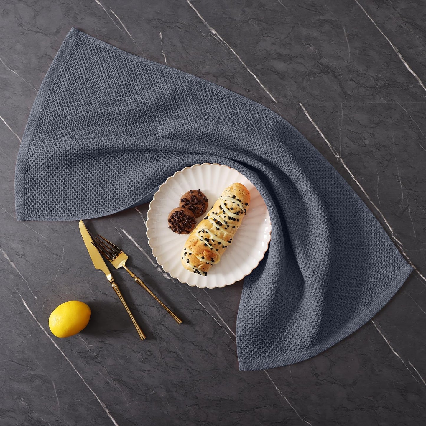 Homaxy 100% Cotton Kitchen Towels and Dishcloths Set, 12 x 12 Inches and 13 x 28 Inches, Set of 8 Bulk Kitchen Towels Set, Ultra Soft Absorbent Dish Cloths for Washing Dishes, Dark Grey