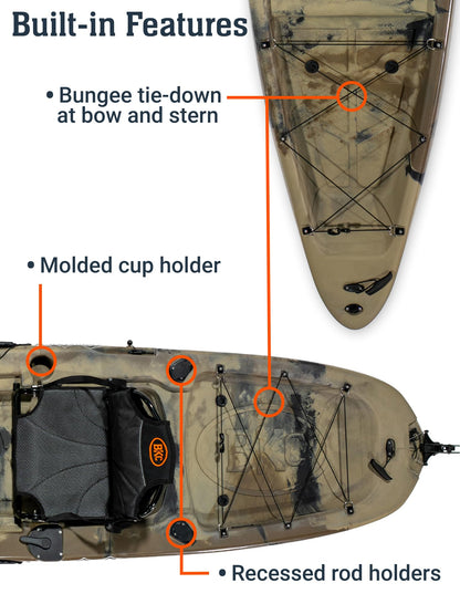 Upgraded Brooklyn 12.0 Single Pedal Kayak by BKC, Lightweight 12-Foot Sit-On-Top Pedal-Drive Kayak with Rudder, Stable Fishing & Touring Design, 440 lb Capacity, Storage Hatches (Storm Surge)