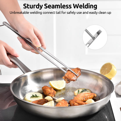 U-Taste 8"+10"+12" Kitchen Cooking Tweezer: 18/8 Stainless Steel Food-Grade Metal Food Tong, Flexible Pinching, Seamless-Welding and Sturdy for Serving Grilling Frying, Plating, Feeding (Pointed Tip)