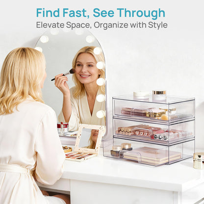 Vtopmart 12.1''W Clear Stackable Storage Drawers,4 Pack Acrylic Plastic Organizers Bins for Makeup Palettes, Cosmetics, and Beauty Supplies,Ideal for Vanity, Bathroom,Cabinet,Desk Organization